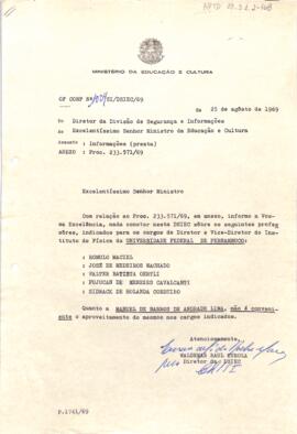 Ofício confidencial nº 1004/SI/DSIEC/69, de Waldemar Raul Turola, Diretor da DSIMEC