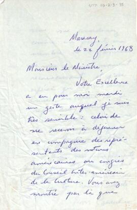 Correspondência de Yvan Beaulie para o Ministro