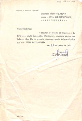 Ofício confidencial nº 421/DSI/SI/MEC/68, de Favorino Mercio, Chefe de Gabinete