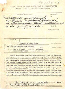 Telegrama, de Luiz Augusto Campos Borelli, presidente do Grêmio do Instituto Politécnico Ribeirão Preto