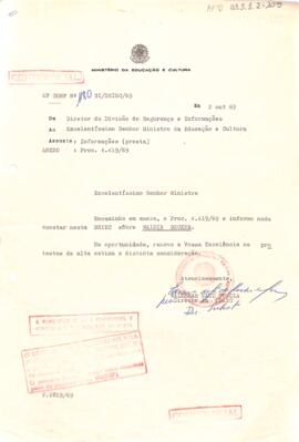 Ofício confidencial nº 1180/SI/DSIEC/69, de Waldemar Raul Turola, Diretor da DSIMEC