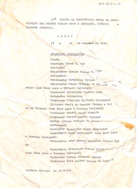 Lista dos integrantes da Delegação Brasileira na XV Conferência Geral do UNESCO