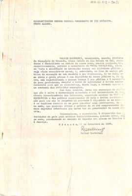 Correspondência, de Walter Bertoluci, Prefeito de Gramado