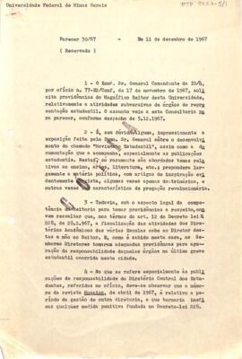 Parecer reservado nº 30/67, de Celso Agrícola Barbi, Consultor Jurídico da UFMG